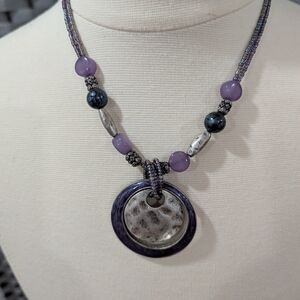 Laura Ashley Purple & Silver Beaded Necklace